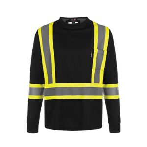 T-shirt haute visibilité à manches longues, couleur Noir, devant